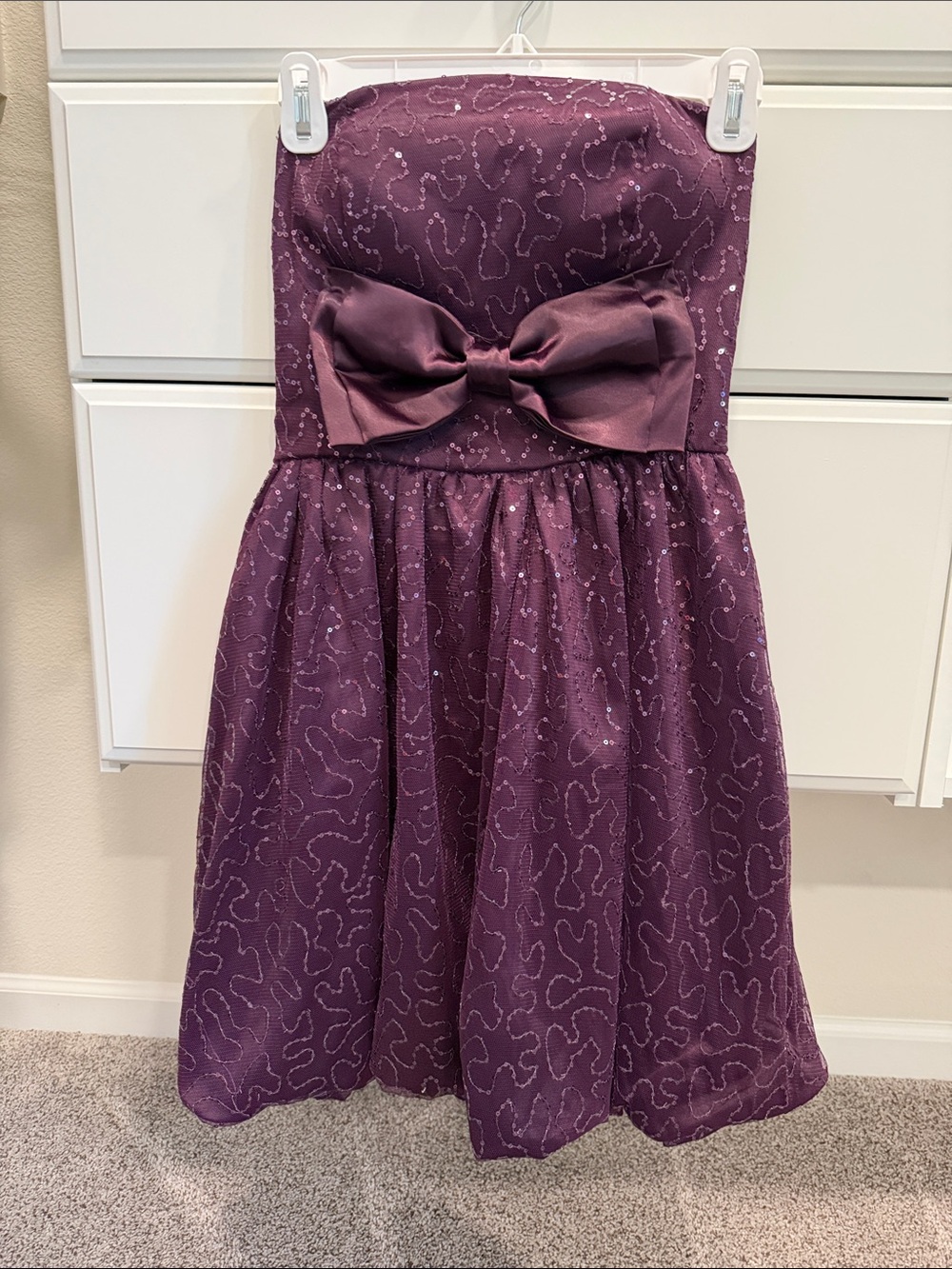NWOT Strapless Purple Party Dress with Bow